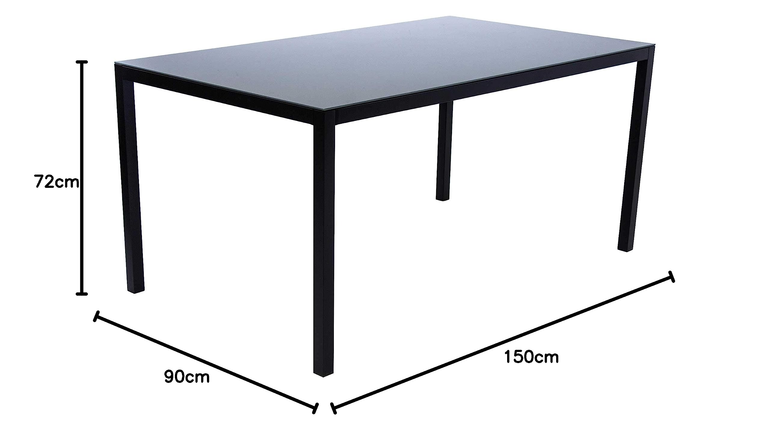 AVANTI TRENDSTORE - Sedico - Tavolo da giardino, in metallo nero con superficie in vetro grigio. Disponibile in 2 diverse misure. (LAP 150x72x90 cm)