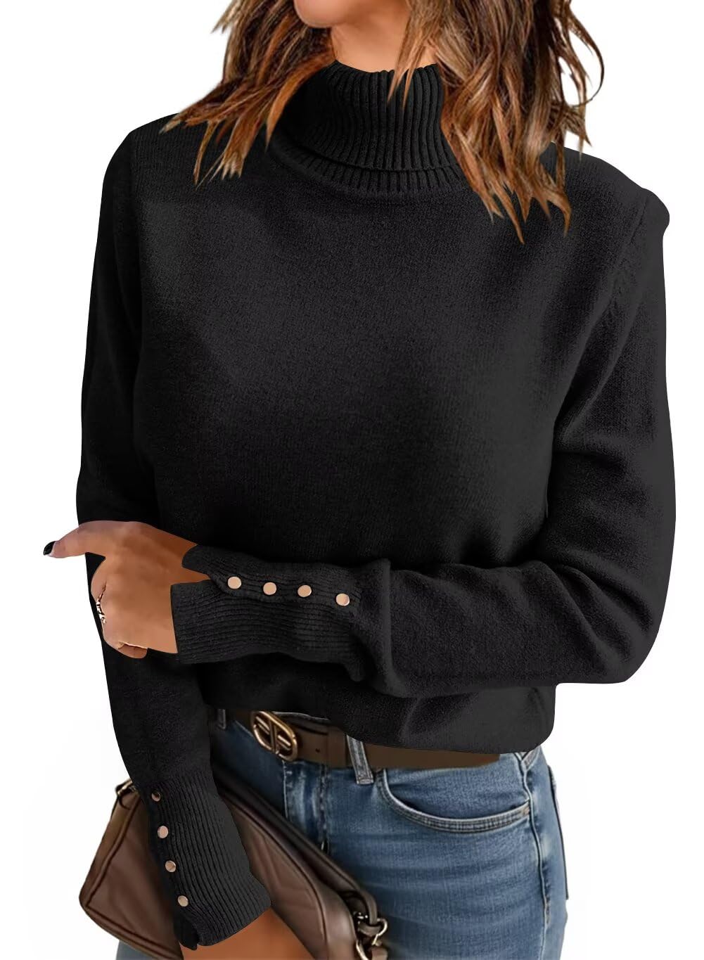 FEKOAFE Sweaters for Women Turtleneck Long Sleeve Knitted Casual Sweater Button Pullover Winter Tops Clothes 2025 Trendy