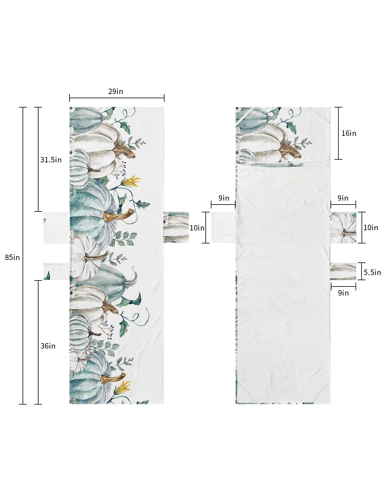 Teal Pumpkins, Beach Lounge Chair Towel Cover, Soft Chaise Lounge Towel with Side Pockets Patio Pool Chairs Cover for Beach/Pool Sunbathing 29x85 Fall Thanksgiving Eucalyptus Leaves Flower Watercolor
