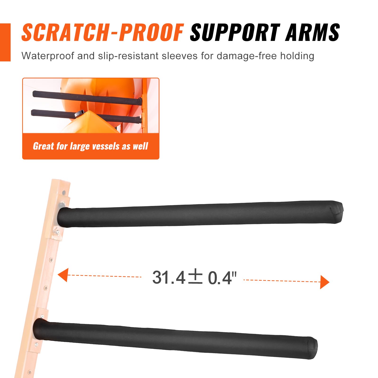 VEVOR Support Mural pour 4 Kayaks, Porte-Kayak, Canoë, Paddle SUP, Crochet de Rangement pour Kayak avec Bras Rembourrés Réglables, Charge de 181,4 kg, Cintre pour Kayak pour Garage Intérieur Extérieur