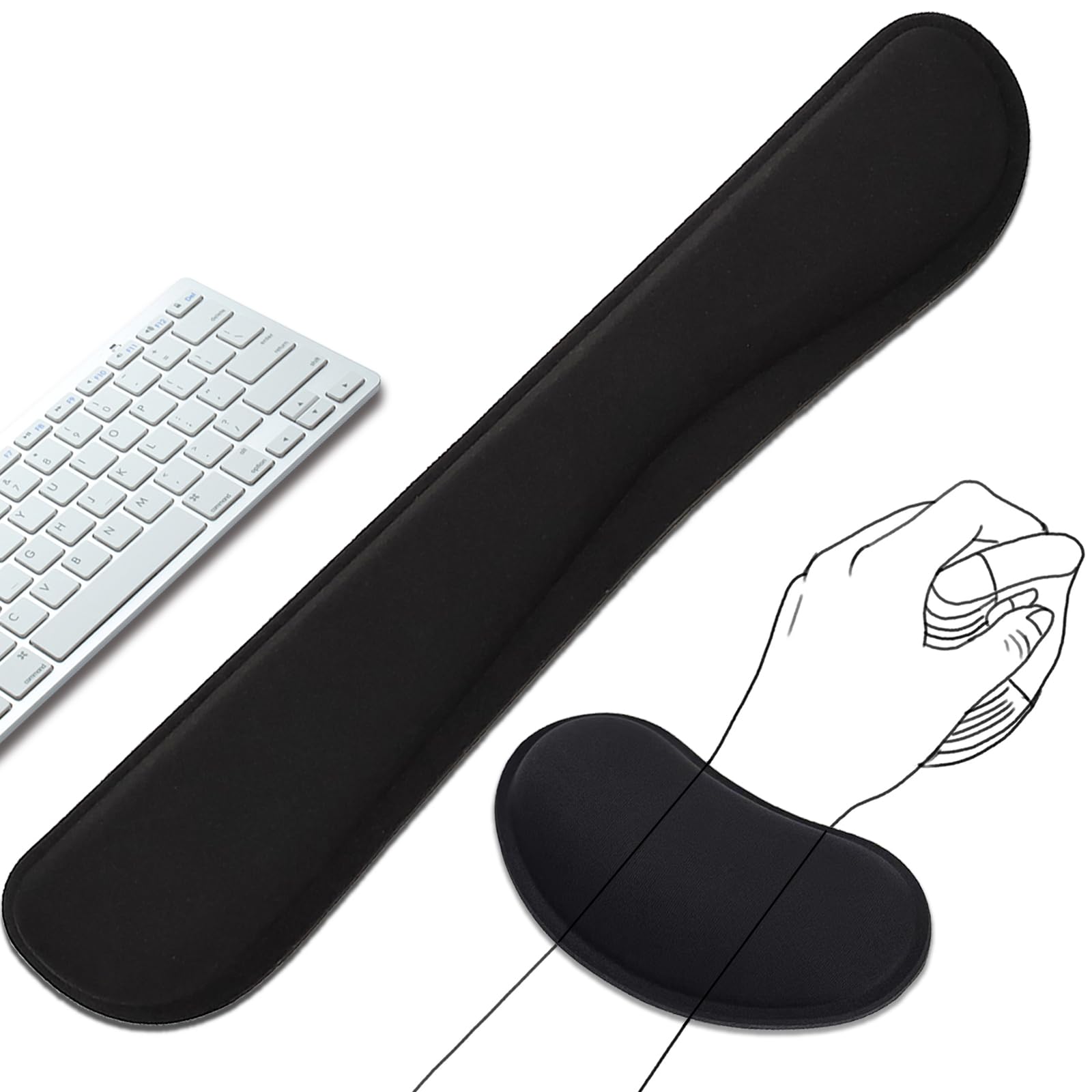 Keyboard Wrist Rest and Mouse Wrist Rest Set - Ergonomic Memory Foam Wrist Cushion - for Wrist Support on Computer, Laptop, Office, Playing Games, Typing Relieves Wrist Pain Black