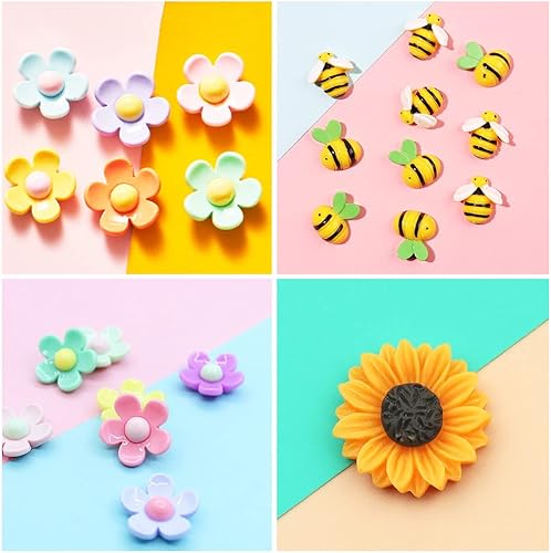 Miniatura 4 de Juego de 100 piezas de pequeñas flores de abejas, diminutos adornos de flores de abejorro de resina para adornos, manualidades temáticas de abejas,