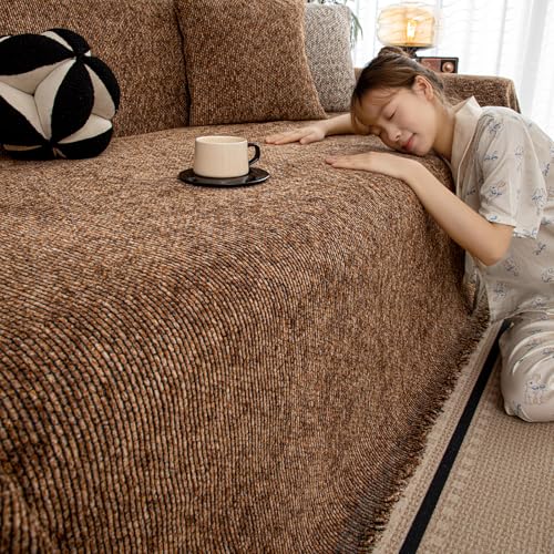 通気性・北欧風 マルチカバー 多彩な・色織り ソファカバー 幅約180cm,長さ約230cm, 厚手 ソファプロテクター フリンジ付き 高密度 長持ちソファスロー チェック柄 ふんわり肌ざわり・洗濯機対応 ソファーベッドカバー リビング用・ソファ用