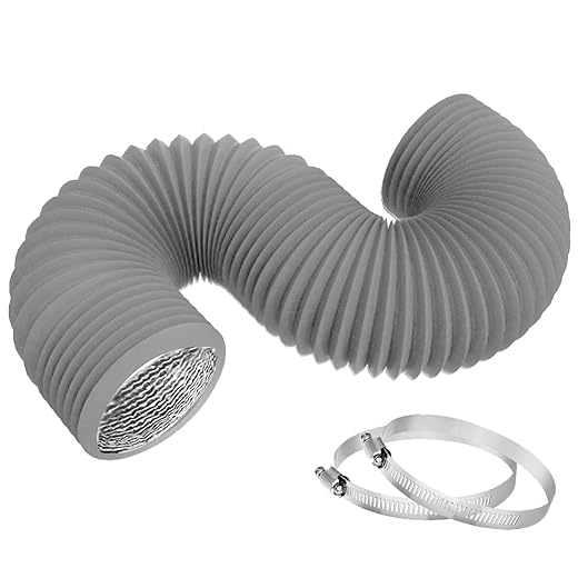 4 Inch 8FT Dryer Vent Hose,Flexible Insulated Air Ducting,Vent Hose PVC Aluminum Foil with 2 Clamps for HVAC Ventilation(Grey)