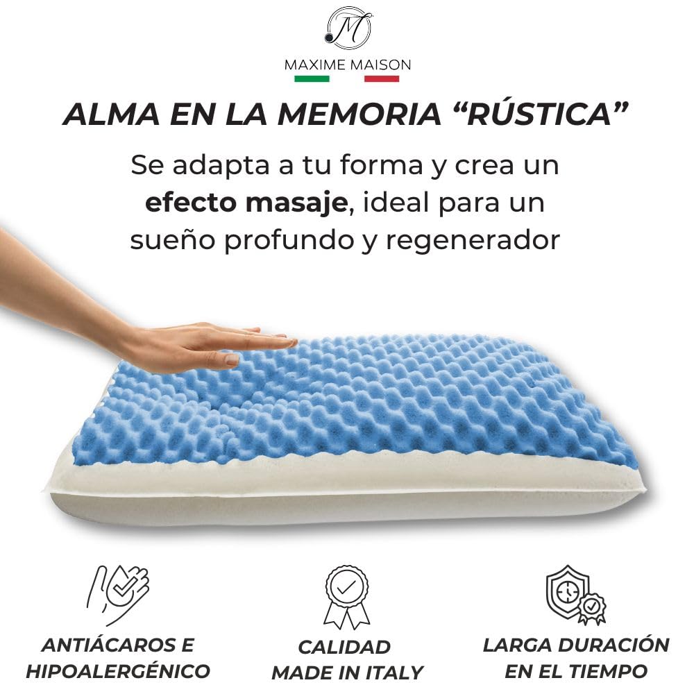 MAXIME MAISON - Almohadas Viscoelasticas 70 Pack 2 Made in Italy, Almohada Cervicales y Cuello con Efecto Masajeador, Ergonómica para Dormir, Cojines Cama 40x70 cm (2, Funda Aloe Vera, Altura 13)