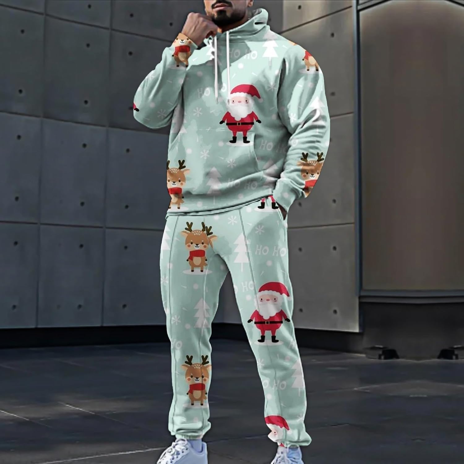 ZYXTIM Mens Christmas Tracksuit 2 Piece Outfits 3D Print Funny Party Sets Holiday Hoodie and Pants Sweatsuit Festival Costume