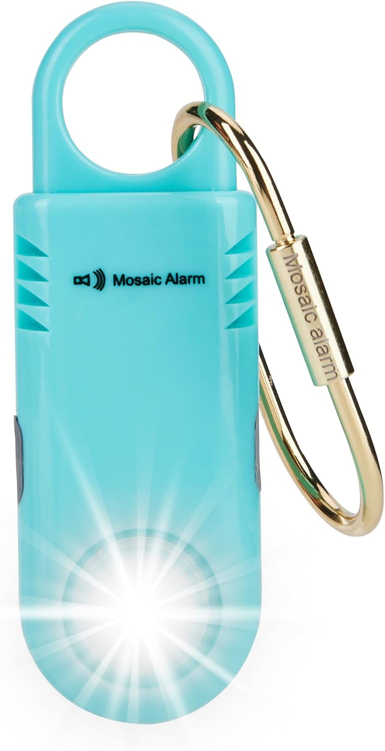 135dB Rechargeable Personal Safety Alarm Built-in Ultra-Bright Flashlight Non Slip Grip Keychain Emergency SOS Siren for Women, Students, Night Runner. Loud Sound Hiking Bear Alerts with Hook. Aqua