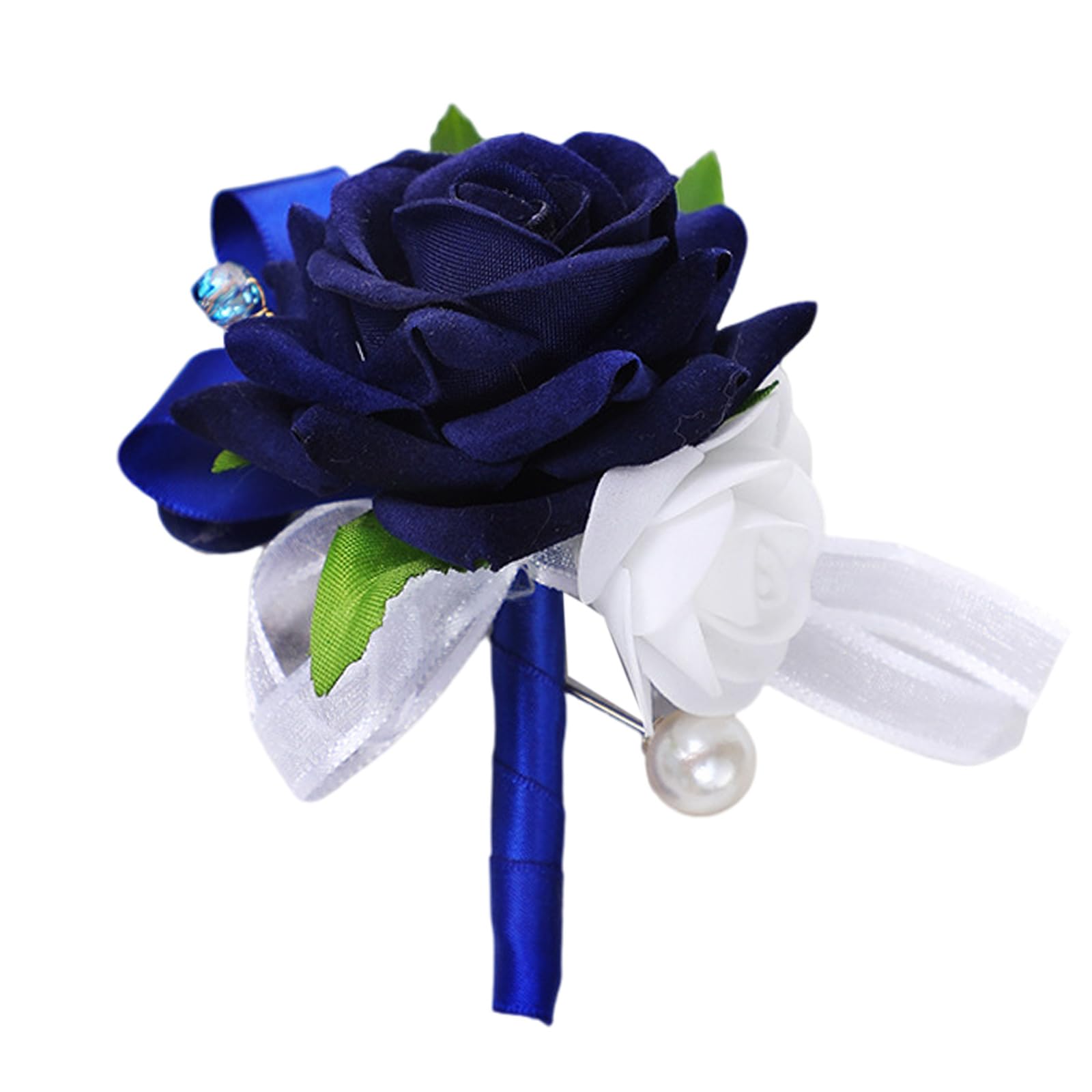 Buxuaaaa Blue And White Wedding Corsage And Wrist Flower Set For Bride Bridesmaid Groomsmen Formal Event Silk Floral Boutonniere Accessories Wedding Corsage For Bride