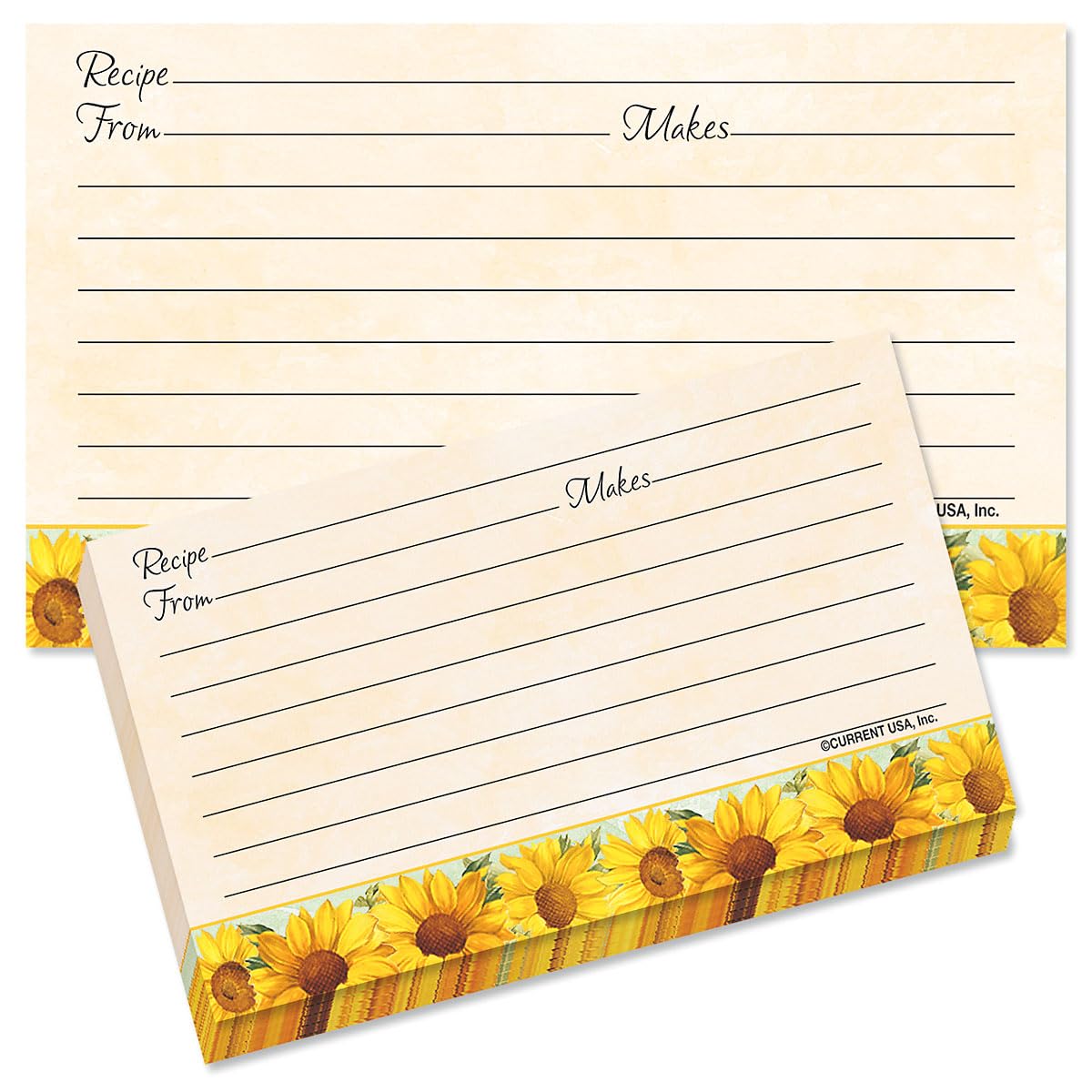 Current Sunflowers Recipe Cards - 3x5 Inches, Single Sided Blank Cardstock for Family Thanksgiving, Cookie, & Baking Recipes, Cute Bridal Shower,