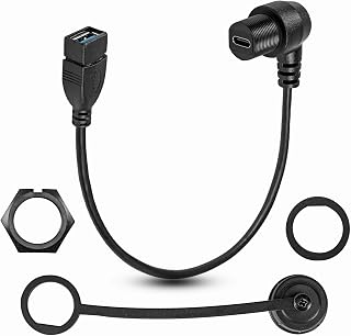 CERRXIAN 90° Right USB3.0 Panel Flush Mount Waterproof Extension Cable USB 3.0 Female to Type C 3.0 Female Car Mount Dash Flush Waterproof Extension Cable for Car, Boat, Motorcycle（1FT/30CM ）