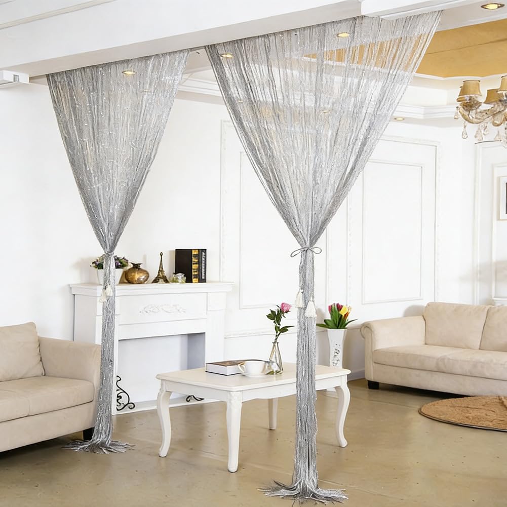 4 Tende a Fili Divisorie 100x200 cm, Decorazione con Perline e Brillantini, Adatte per Porte Finestre Matrimoni e Feste