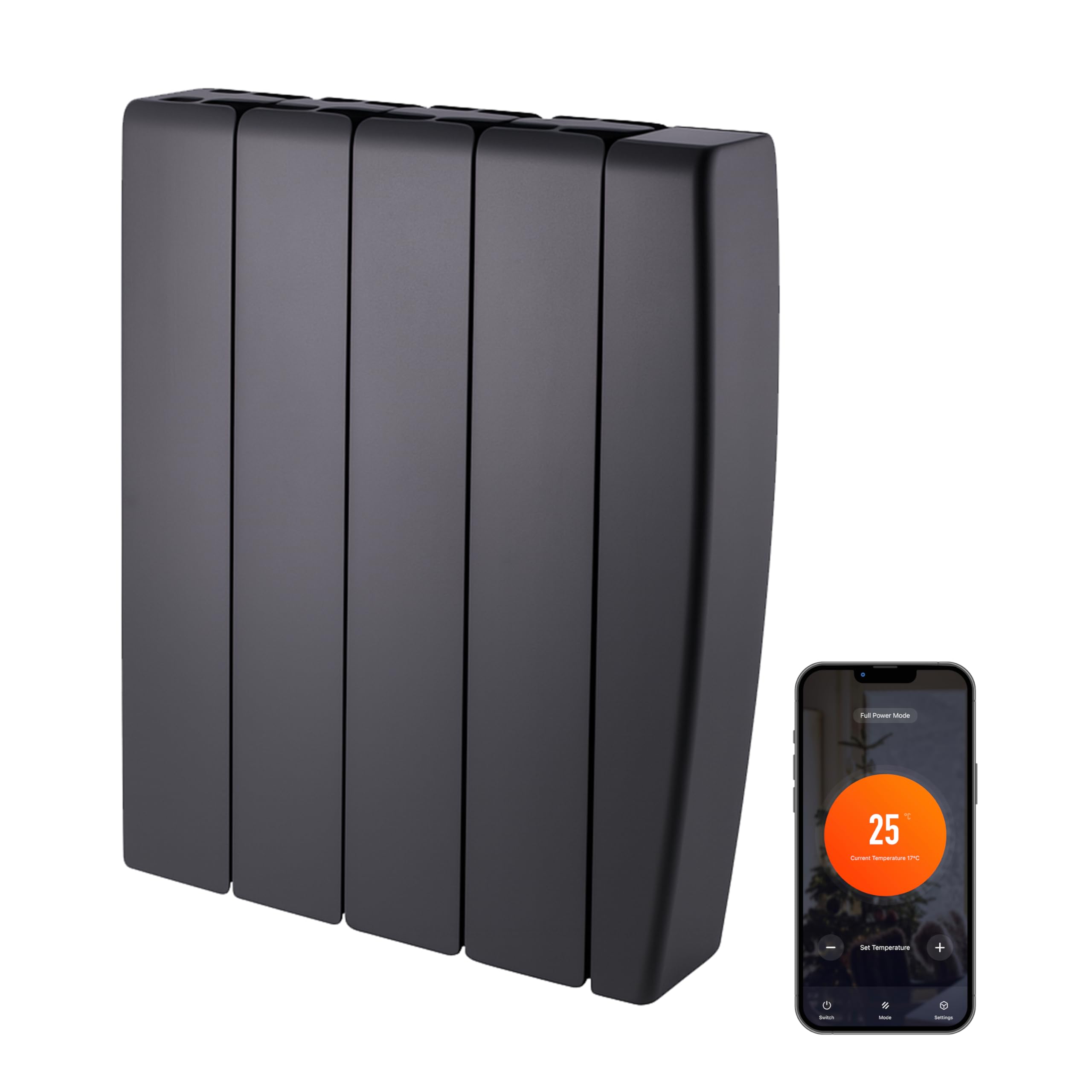 TCP Ceramic Panel Radiator - Black - Smart WiFi Control