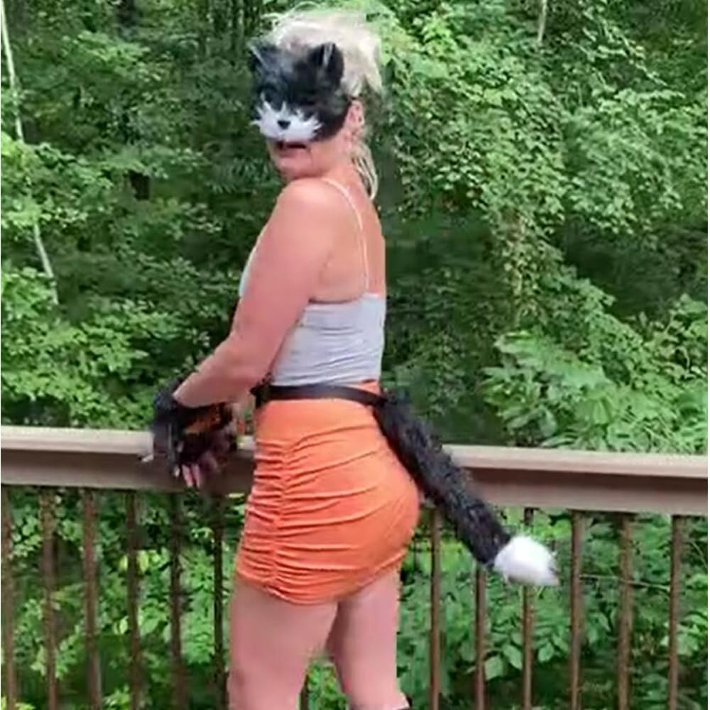 Faux Fur Fox Tail Wolf Cat Mask Paw Gloves Leather Necklace Set Halloween Christmas Party Cosplay Costume - Image 3