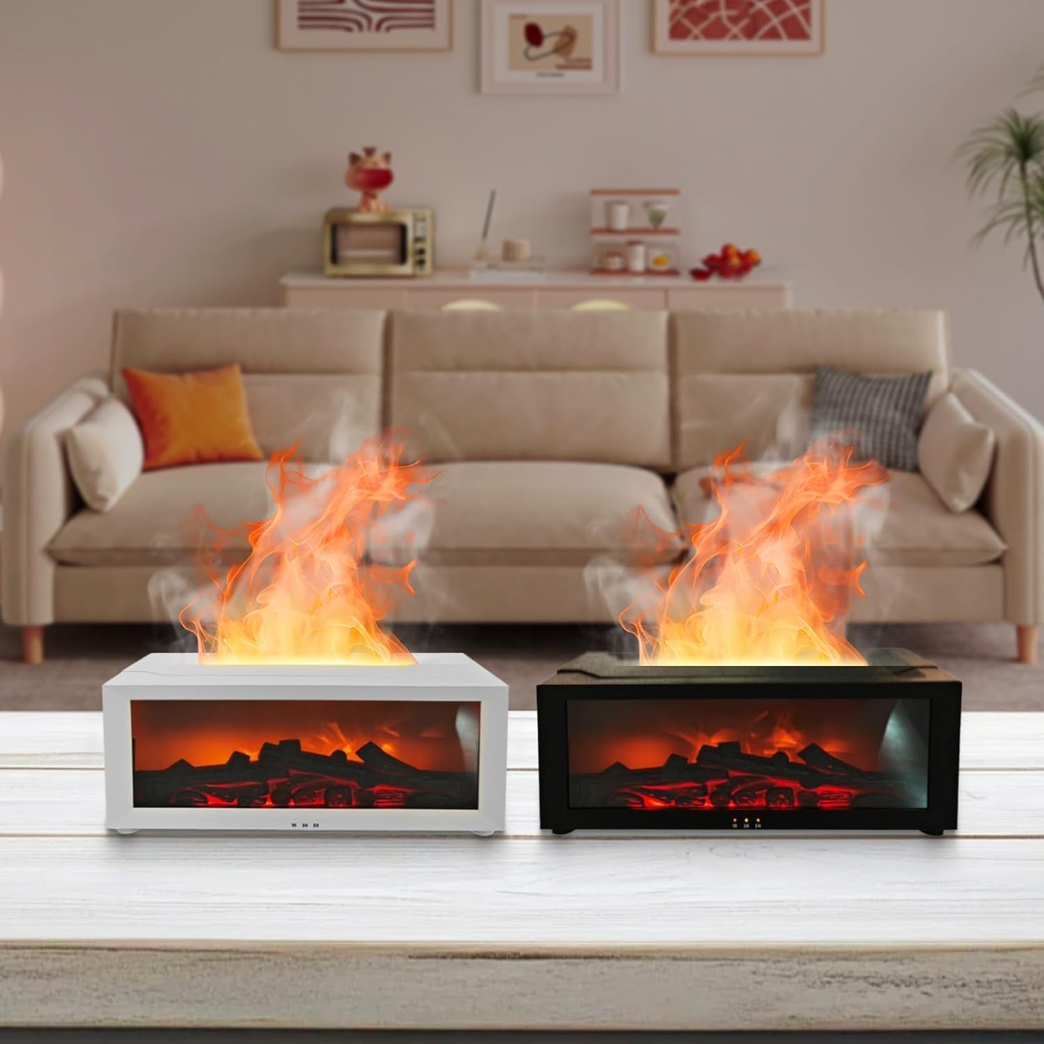 Humidifiers for Bedroom, 150ML Fireplace Essential Oil Diffuser, Aromatherapy Diffuser with Remote Control & 7-Color Mood Light, Cool Mist Air Humidifier for Bedroom, Office, Nursery, Plants- (Black)