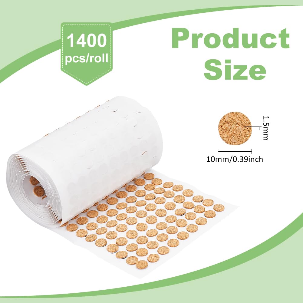 BENECREAT 1400 unidades 12,5 x 1,5 mm círculos de corcho autoadhesivos redondos planos