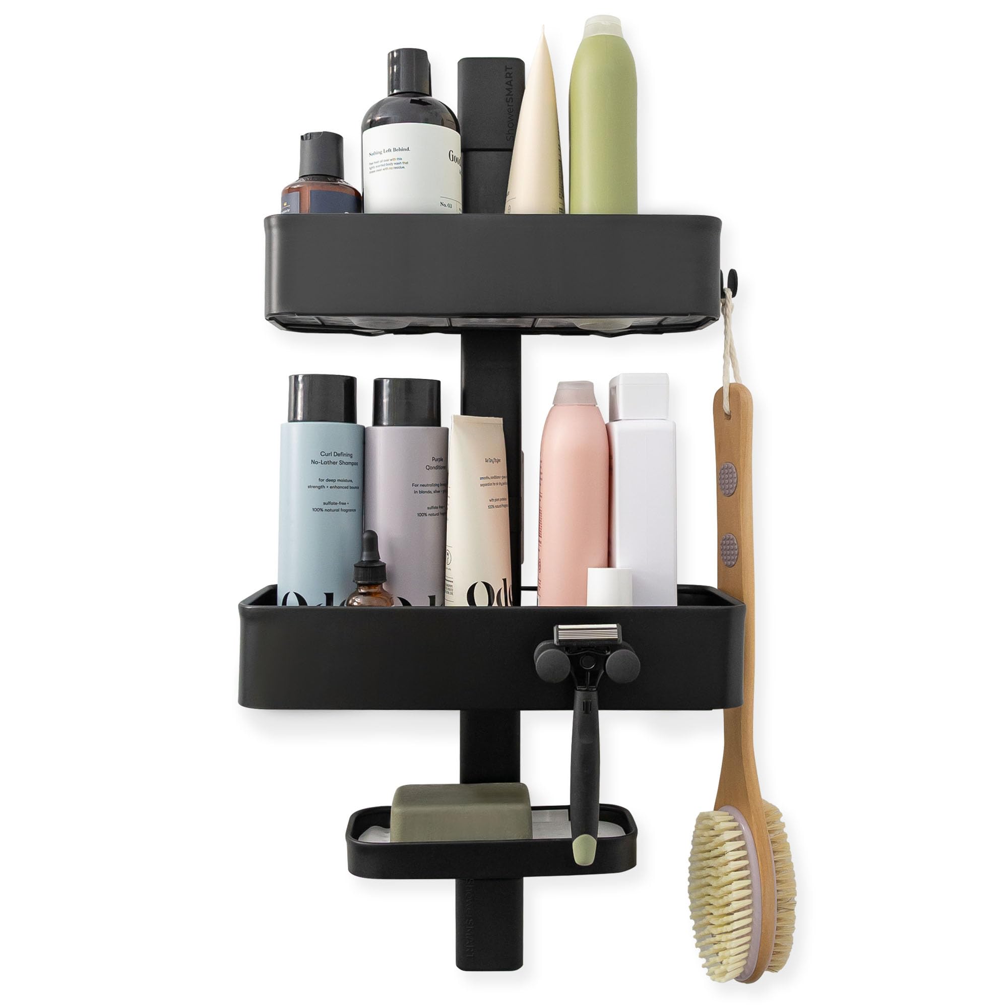 ShowerSMART Rust Resistant Hygienic Shower Caddy Hanging Bathroom Organizer with Adjustable Shelves Easy Clean Trays Magnetic Hooks for