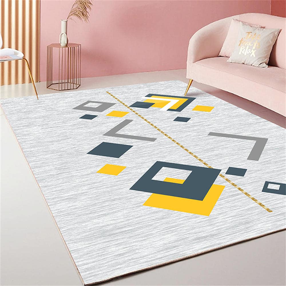 Tapis géométrique moderne 160x230cm gris et jaune pour salon et chambre