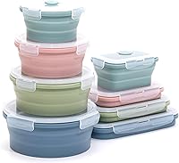K HOME VT Collapsible Silicone Food Storage Containers Set of 8 - BPA Free, Microwave, Freezer & Dishwasher Safe (Indigo)