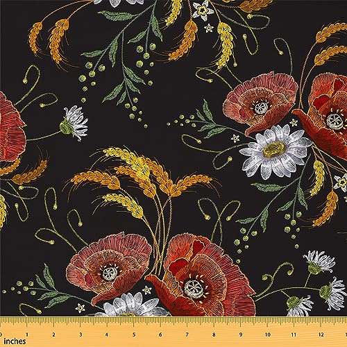 Wasserdichter Polsterstoff für Stühle mit botanischem Blumenmuster, Motiv: Gänseblümchen, natürliches Sonnenblumen-Design, 92 x 150 cm (L x B)
