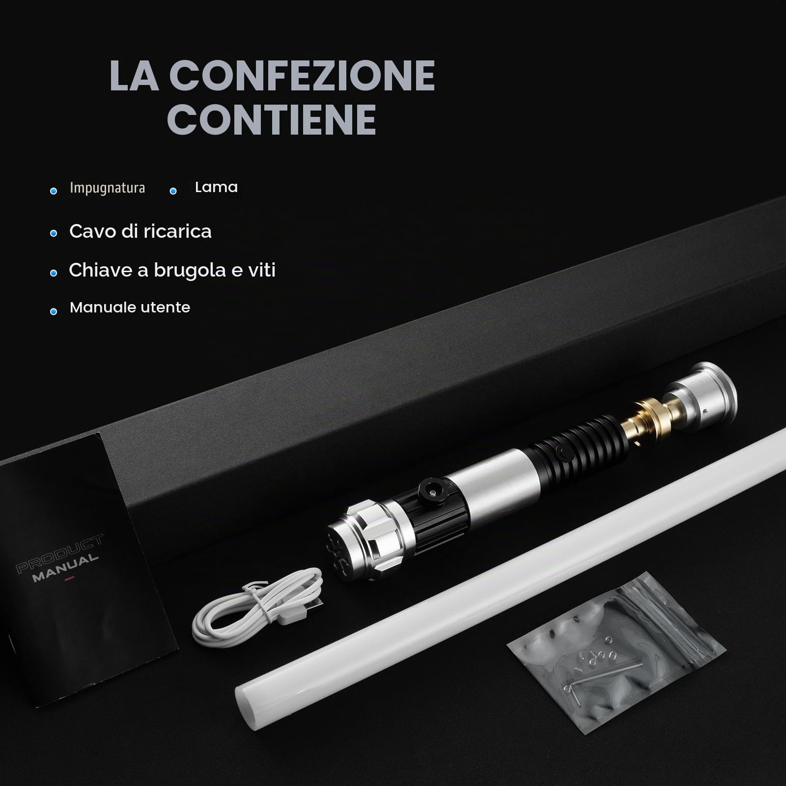 AthlChamp Sciabola da duello Pesante Controllo Tramite App, per Adulti, con Impugnatura in Metallo Pesante e Lama Spessa, 16 Effetti sonori e Cambio Colore Infinito (RGB-OBW)