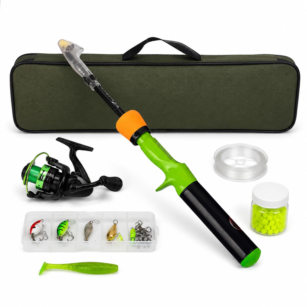 Set da Pesca per Bambini da Pesca e, Kit Completo per Principianti con Esche e Borsa per il Trasporto