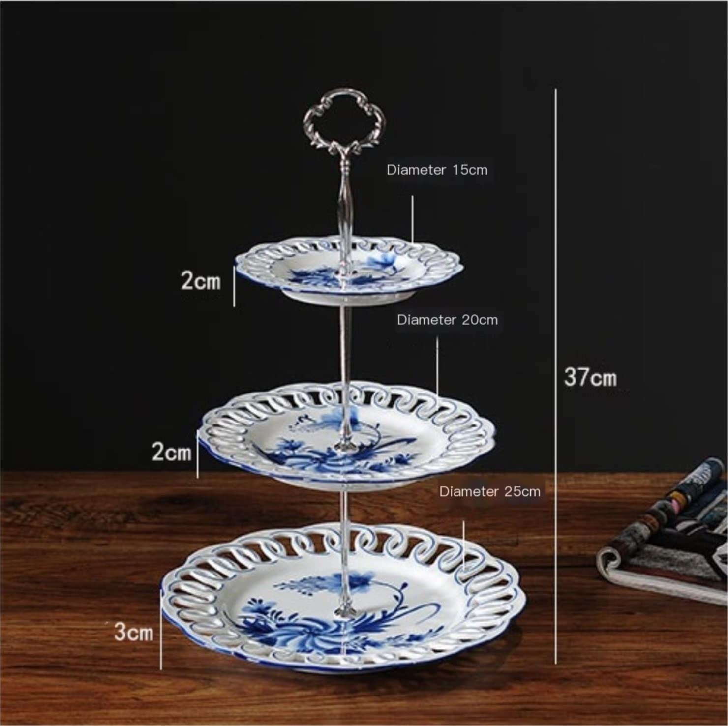Patera na Owoce Miska na Owoce Kosz na Owoce 3-warstwowy Ceramiczny Talerz Na Owoce Strona Główna Talerz Na Cukierki Porcelanowa Miska Na Owoce Dekoracyjna Stojak na Owoce Koszyk Na Owoce (Color : A