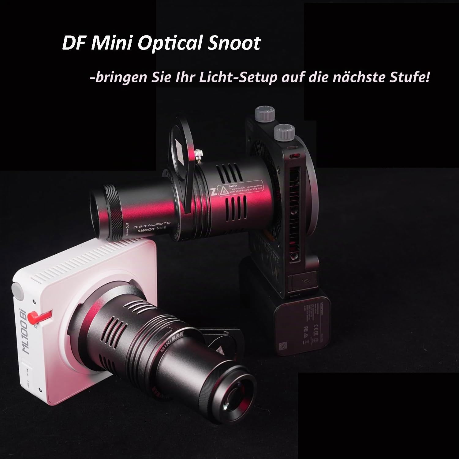 DF DIGITALFOTO Optischer Mini-Snoot-Projektor, Fotografie-Strahler-Befestigung mit Zhiyun/Ulanzi/Godox-Halterung, 33 Gobos, Magnetrahmen, kompatibel mit ZHIYUN CINEPEER CX100, Godox ML100Bi/ML60IIBi