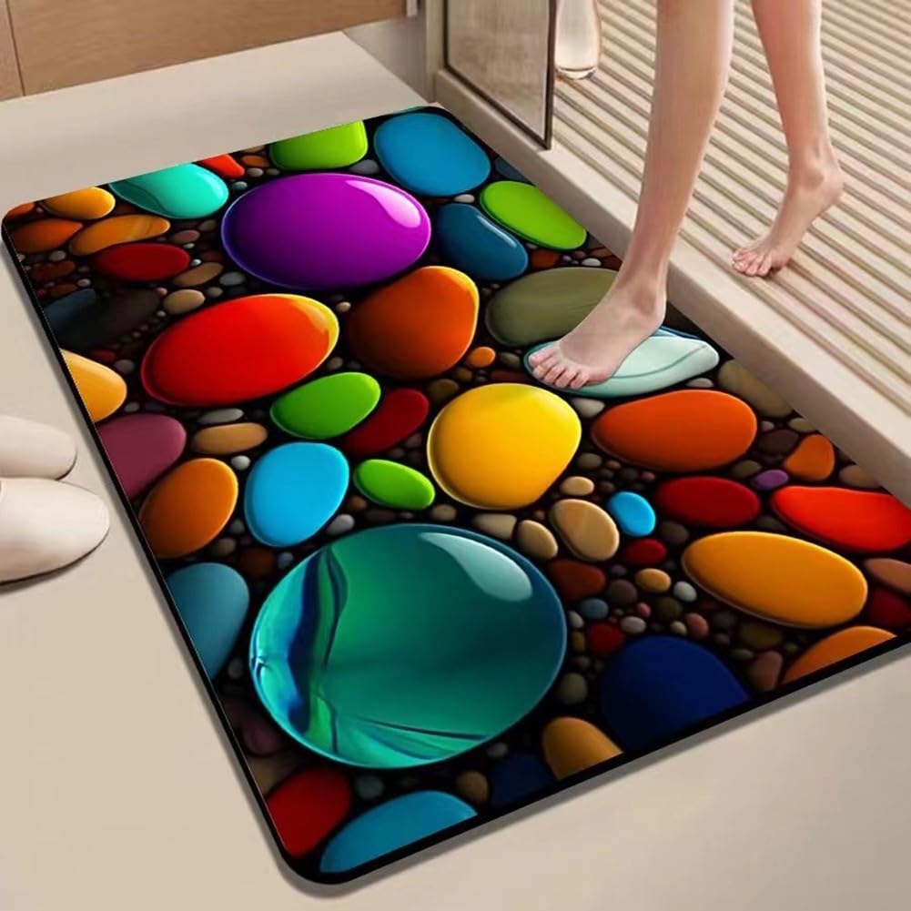 Unique 3D Pebble Diatomite Tapis de bain antidérapant à séchage rapide pour surfaces humides Serviette douce 40 x 30 cm Bleu (3 50 x 80 cm)