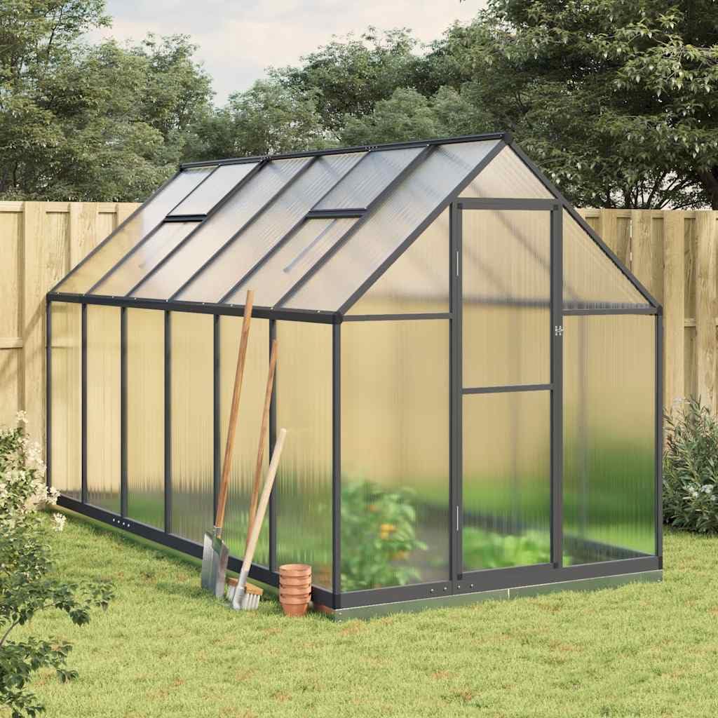 treibhaus Aluminium gewächshaus Plant House with Gutter System, Double Door mit Fundamentrahmen Anthrazit 334x169x202 cm Alu