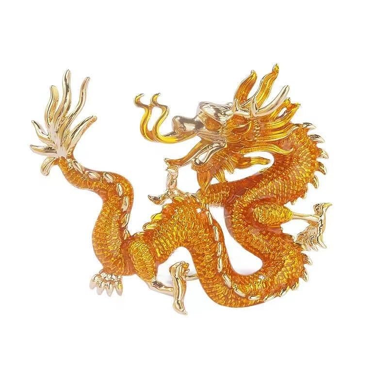 Image of Gold Dragon Brooch Pins for Women & Men - Chinese Dragon Shawl Clips & Suit Tie Pins