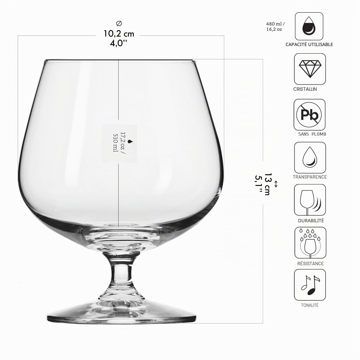 Krosno Balance Verres à Brandy Cognac Whisky 510 ml Lot de 6 – Verres Snifter Cristal Sans Plomb, Grand Calice, Dégustation Spiritueux, Élégants, Lave-vaisselle, Europe