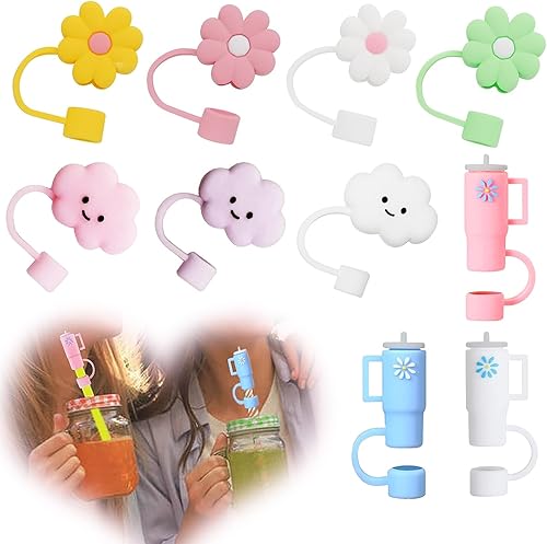 10 adornos de paja para copa Stanley, 0.394 in0.4 pulgadas, funda de silicona para sorbete de flores, lindo protector de paja de nube para Stanley,