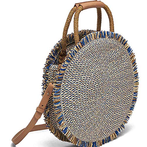 YFMXO Bolso Paja Mujer, Bolso Redondo de la Paja de la Boho para el Bolso, para las Vacaciones, Viajes, para Mujeres y Niñas