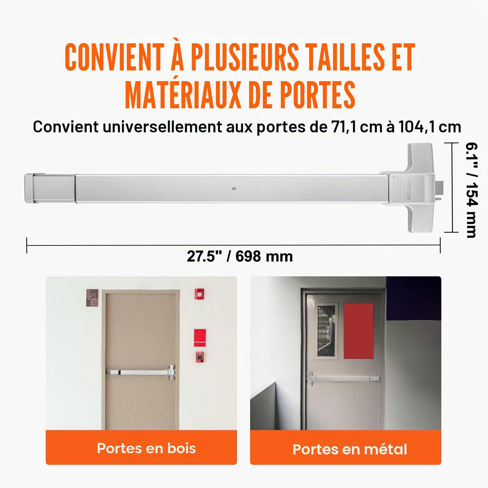 VEVOR Serrure Anti-Panique Universelle pour Porte de Sortie 71-104 cm de Largeur Dispositif Anti-Panique pour Issue de Secours Barre 1 Carré Évacuation Rapide pour Centres Commerciaux Hôpitaux Hôtels