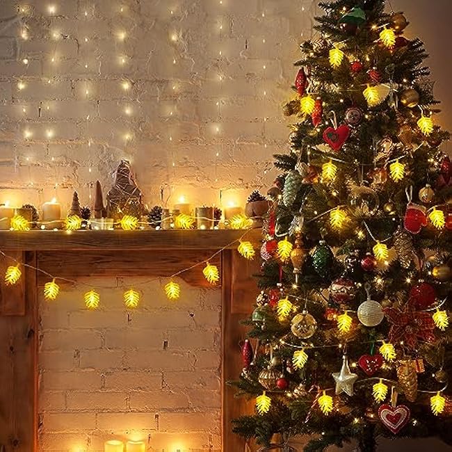 Bencailor 3 Pcak Christmas String Lights Waterproof Christmas Tree Hanging Decorative String Lights Yard Porch Balcony for Tree Party Wedding Supplies(Pine Cone)