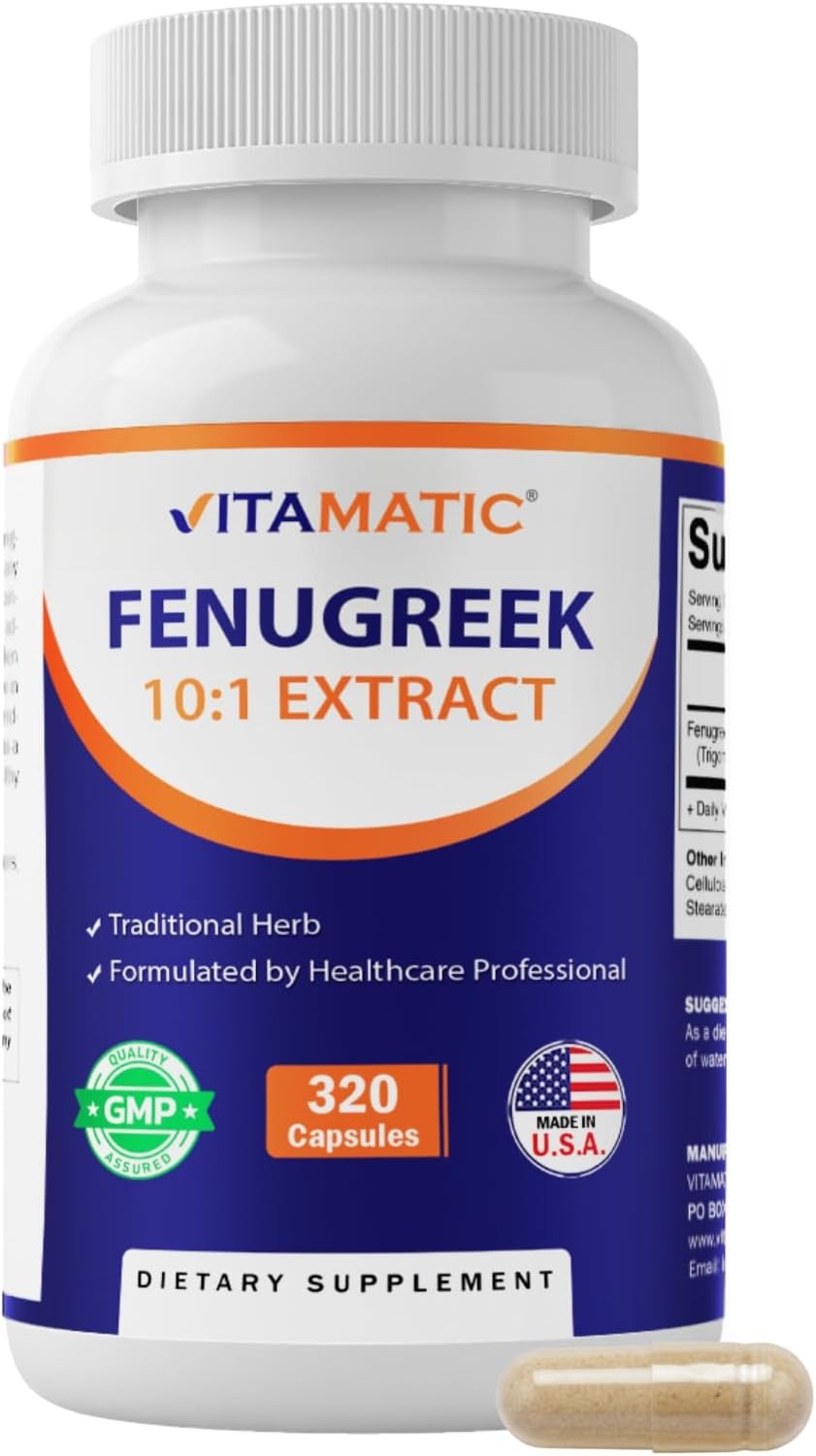 Vitamatic Fenugreek (Methi) 300 mg Per Serving (2 Capsules)– Trigonella foenum-graecum Seed Extract – Herbal Supplement – Vegetarian, Non-GMO – 320 Capsules