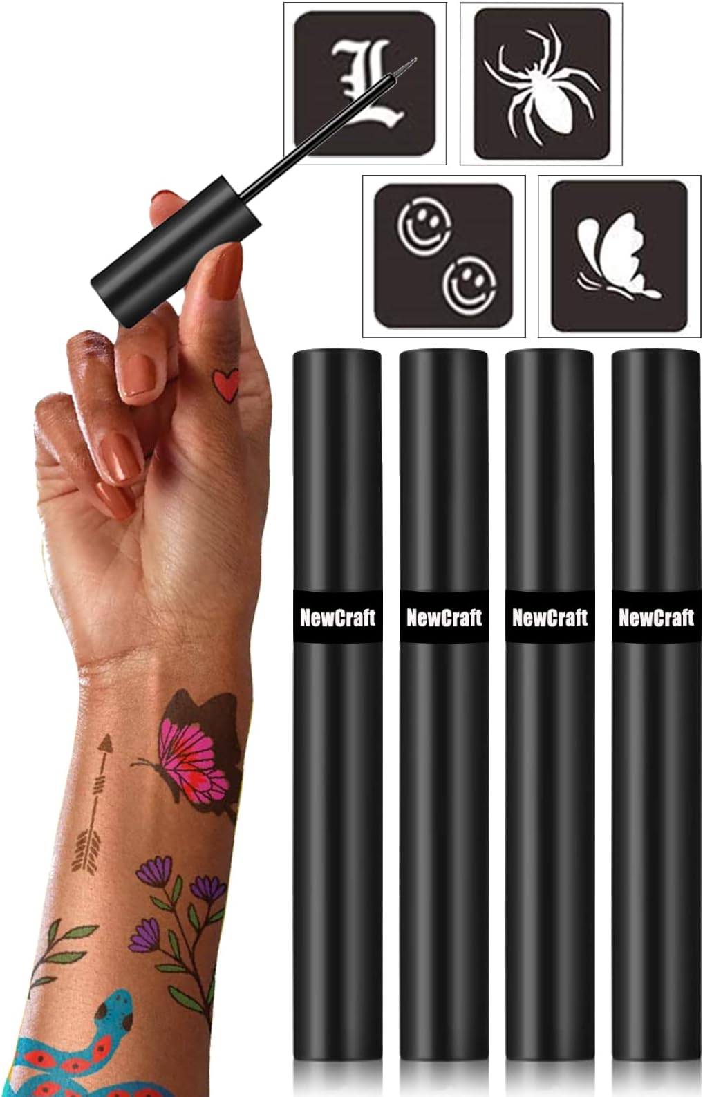 NewCraft Black Temporary Tattoo Kit 4 Count
