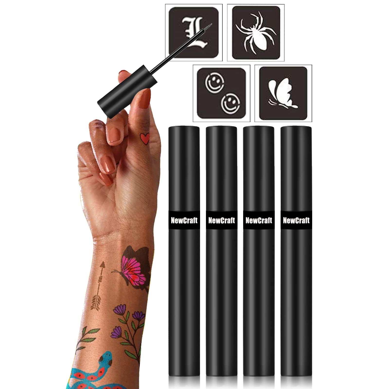 NewCraft Black Temporary Tattoo Kit 4 Count