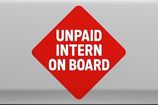 UNPAID Intern ON Board Sticker Road Sign Design Vinyl Decal Bumper Car Window Bold White Lettering Truck Laptop AUTO Humorous Bottle