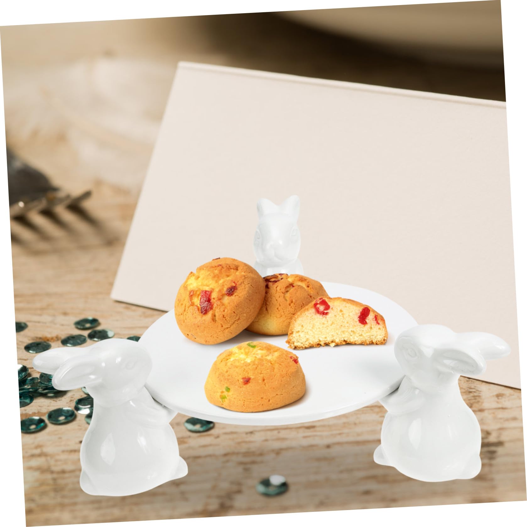 INOOMP Plato de Postre de Cerámica Conejo para Pascua y Té