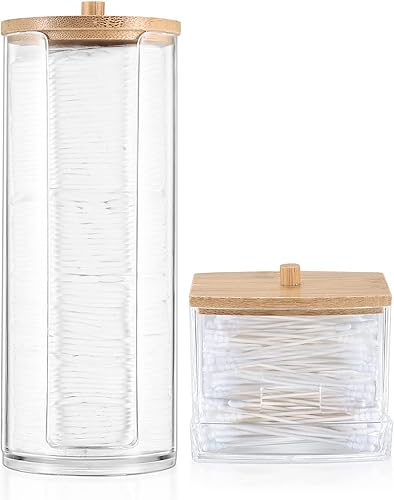 2 piezas soporte para almohadillas de algodón, contenedores organizadores de maquillaje de baño para bolas de algodónhisopoalmohadillas redondashilo