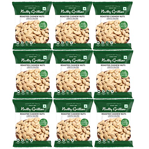 Image of Nutty Gritties Roasted Cashews, Lightly Salted, Dry Roasted, Non Fried, Zero Oil (Pack of 9-21g Each), 189g