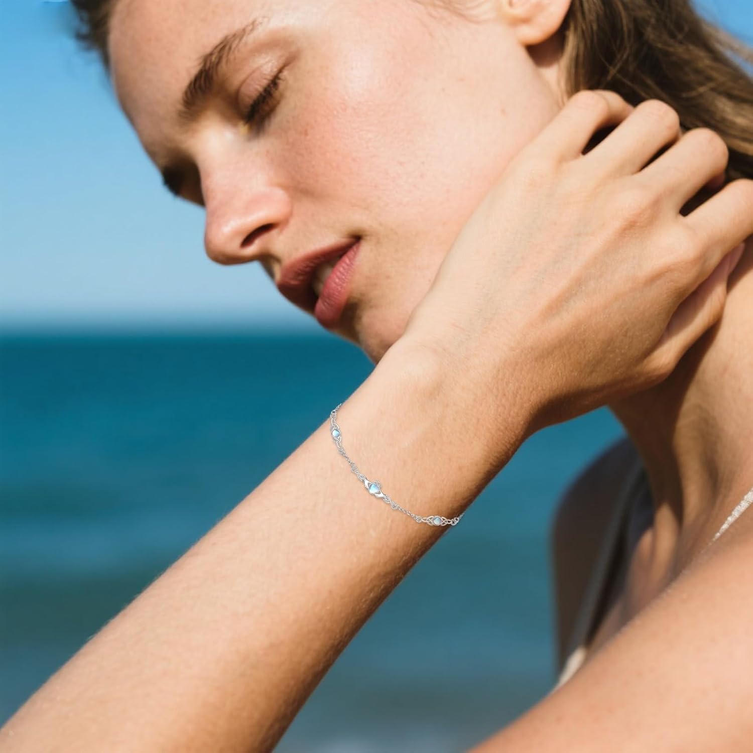 Claddagh Bracelet S925 Sterling Silver Moonstone Irish Claddagh Bracelet Celtic Knot Braceletes Heart Celtic Jewelry For Women Female Lover Gifts - Image 5