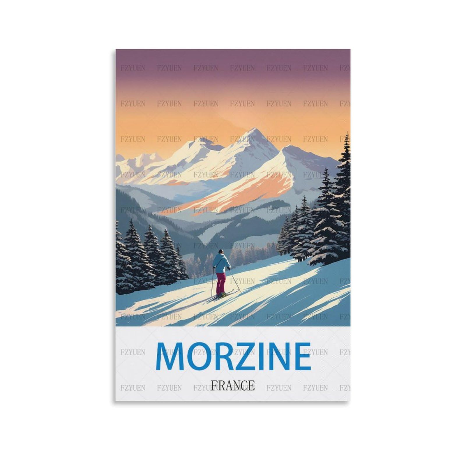Fzyuen Unframe-Style Morzine France Vintage Travel Poster Ski 12X18inch(30X45cm) Canvas Wall Art Prints For Wall Decor Room Decor Bedroom Decor