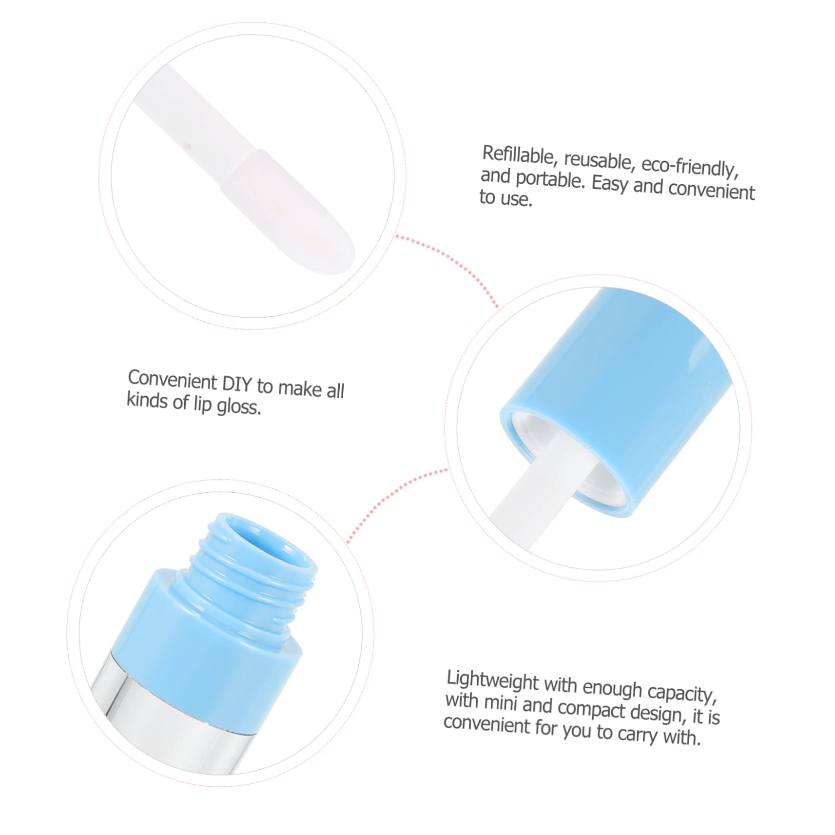 Tubo de Brillo Labial Recargable 8ml Abs Azul, 10 Piezas | Pincel Interior, Formato Rellenable y Reutilizable, Uso en Shopping y Philharmonic, Capacidad de 8ml