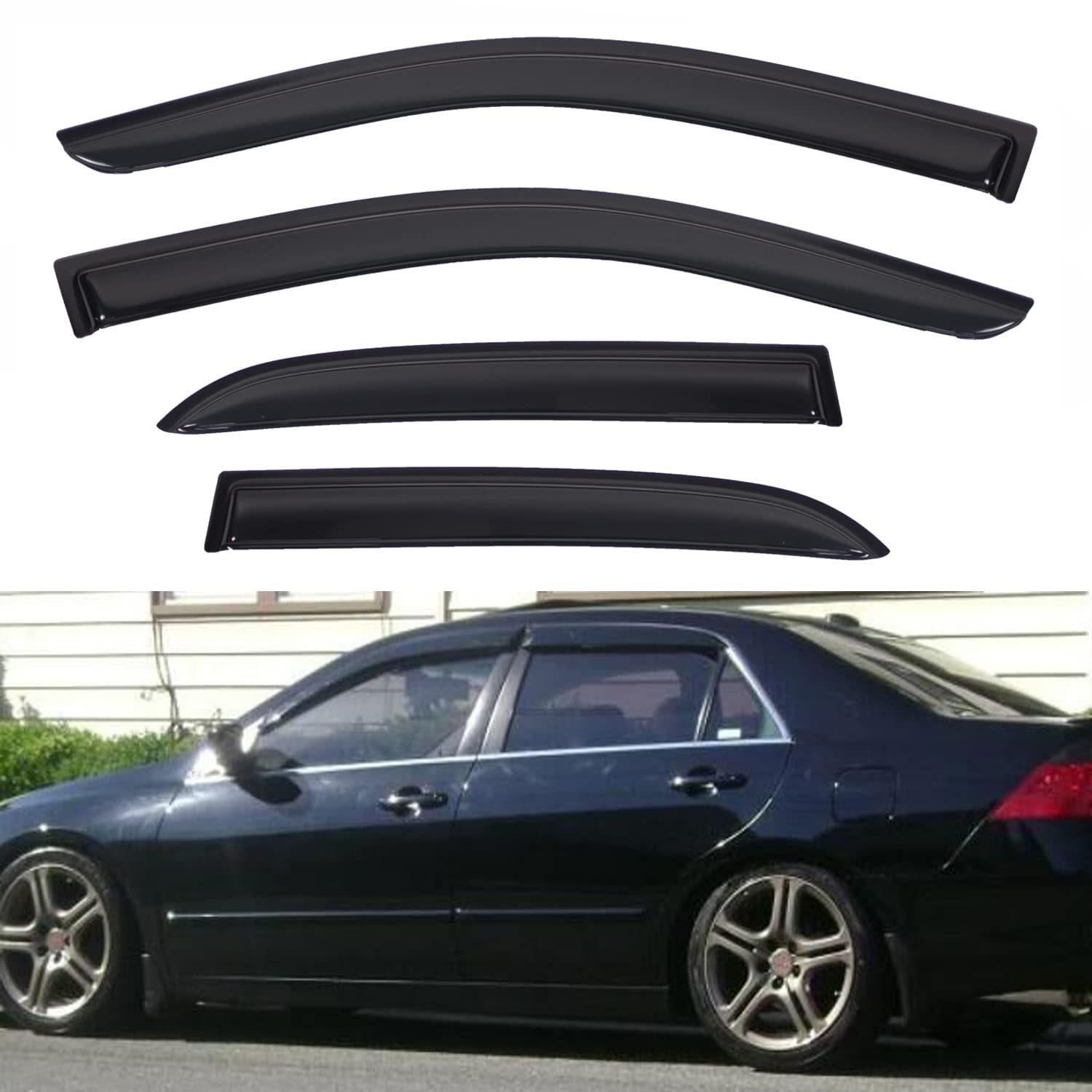 Photo 1 of LQQDP Set of 4 Front+Rear JDM Smoke Sun/Rain Guard Outside Mount Tape-On Acrylic Window Visors Compatible with 03-07 Accord 4-Door Sedan