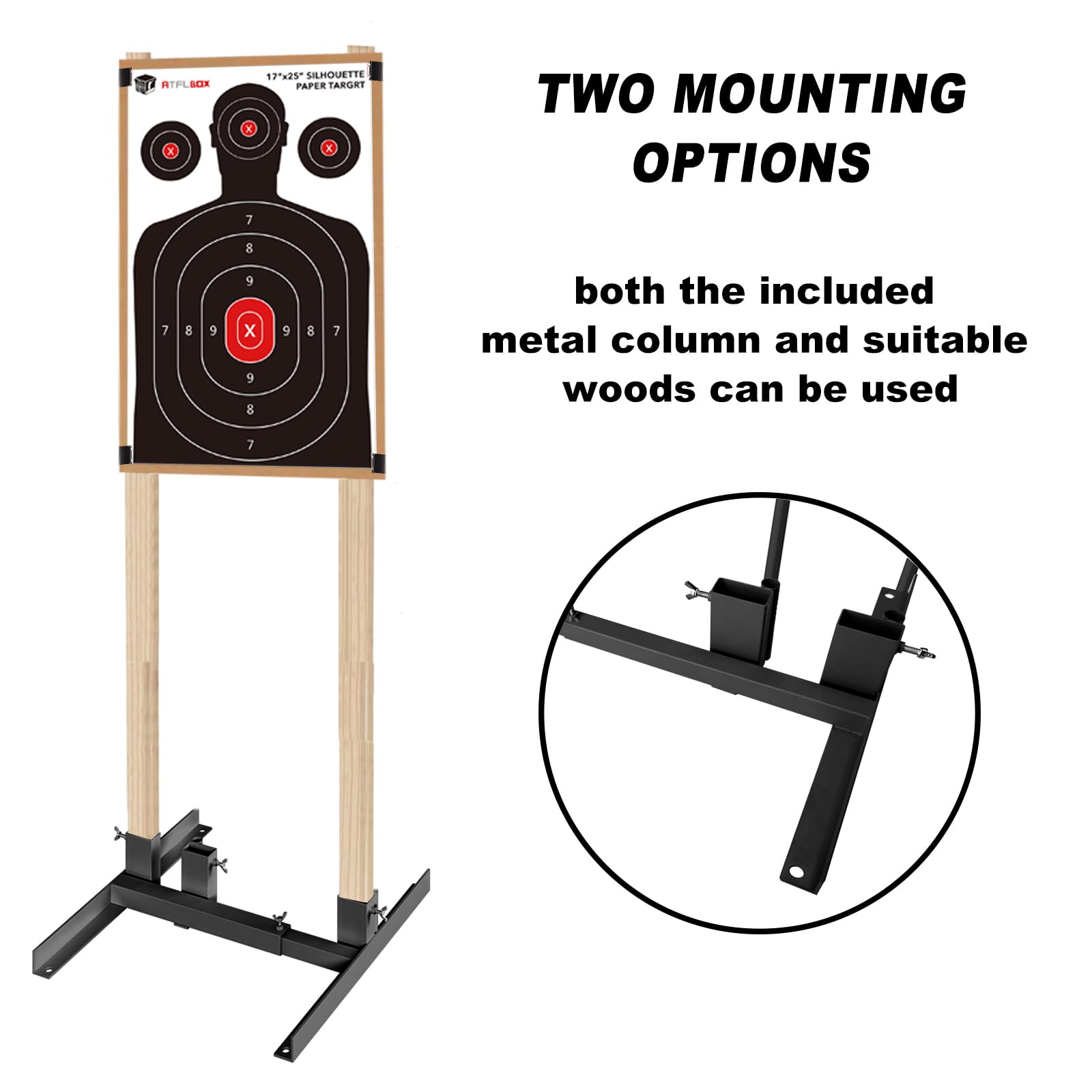 Atflbox Supporto per bersagli da tiro con 10 bersagli di carta da 43,2 x 63,1 cm, resistente, con base regolabile stabile, per sagome in cartone, forma H, IPSC, pratica IDPA