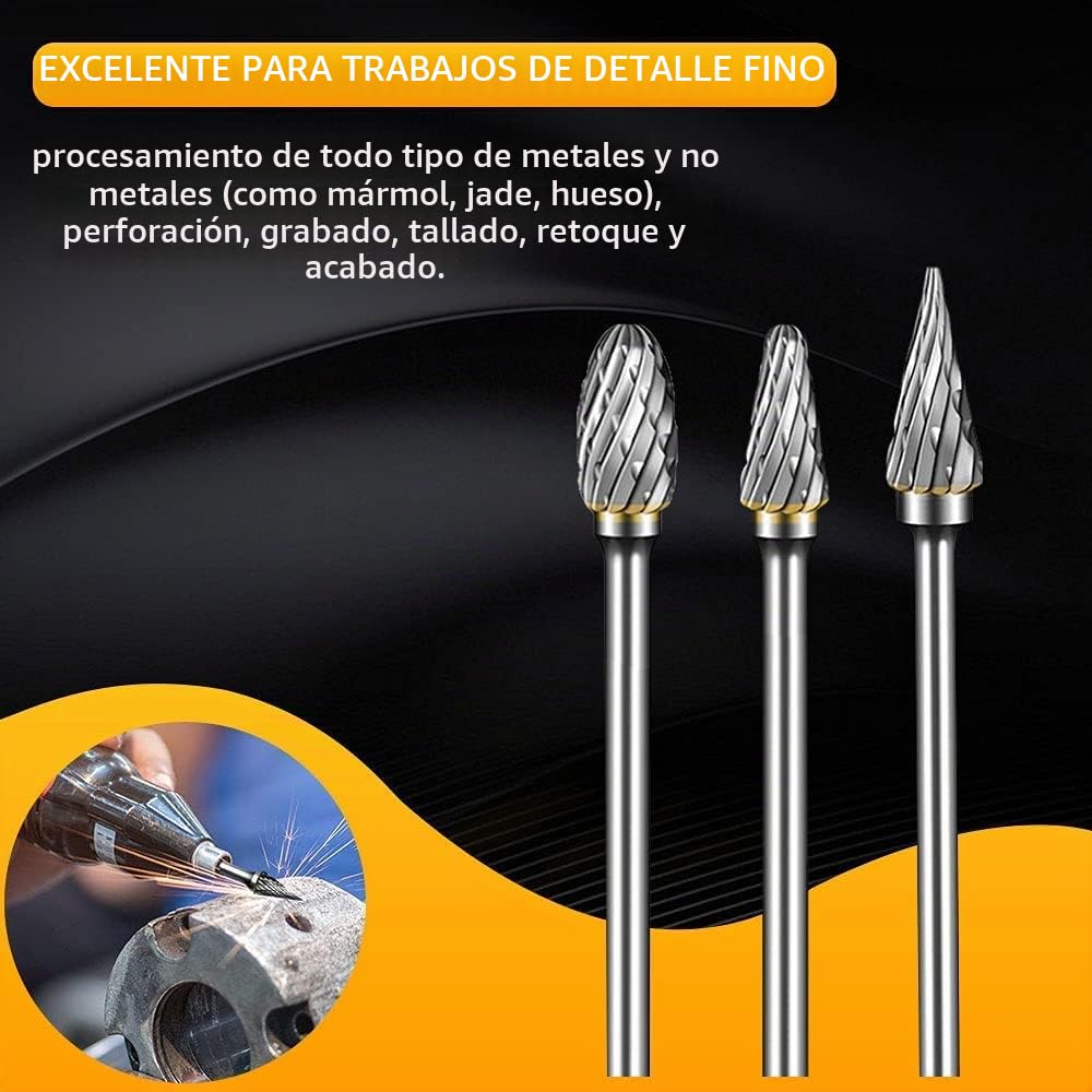Juego de Fresas Rotativas 10 Piezas Metal Duro para Dremel Vástago 1/8" Bricolaje Pulido Taladrado