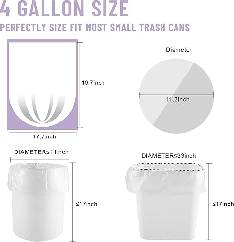 Miniatura 6 de 100 bolsas de basura sin perfume de 4 galones, fuertes y transparentes, ideales para baño, oficina, cocina, dormitorio, campamento, sala de estudio