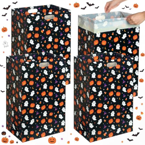 Yookeer 4 Pack Halloween Disposable Trash Cans with 8 Trash Bags, 13 Gallon